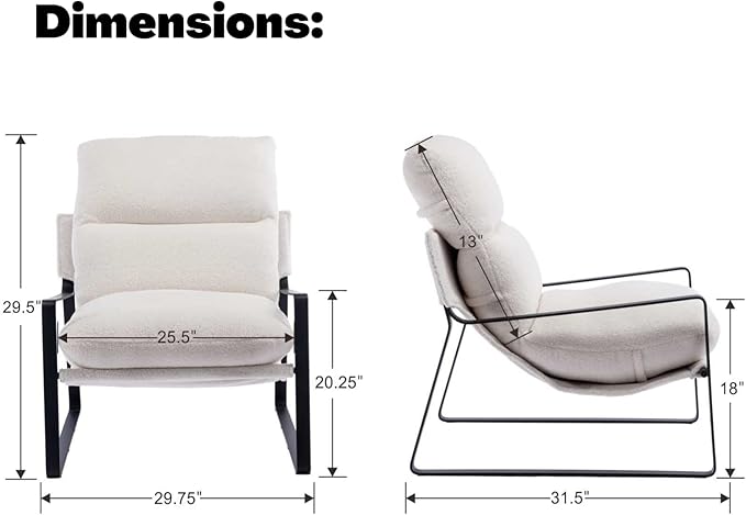LukeAlon Modern Sherpa Accent Armchair, Upholstered Living Room Chair with Metal Base Thickened Cushion Single Sofa Chair Comfy Lounge Chair for Bedroom Living Room, White