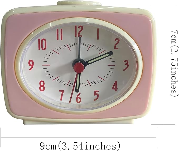 Alarm Clock Pink Small Silent Movement Vintage Classic Style Battery Powered Small Alarm Clock