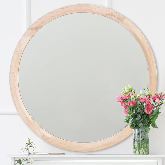 MAGFLERUM 28 Inch Round Wood Mirror - Circle Mirror for Nursery, Boho Style - Wall Decor for Bedroom, Living Room, Hallway (Nature)