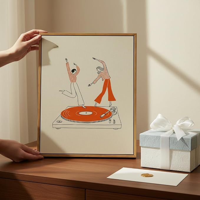 Floating Framed Funny Vinyl Record Canvas Wall Art, Dancing Girls Print Poster, Abstract Music Decor Picture, for Bar, Cafe, Kitchen, Dining Room, Restaurant, Home Decoration, 8x10in