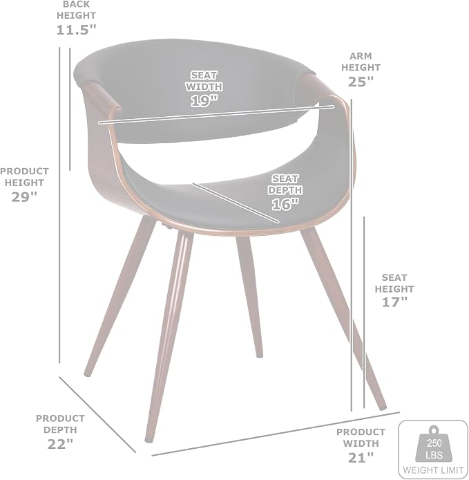 Armen Living Butterfly Mid-Century Dining Chair in Walnut Finish and Charcoal Fabric - Set of 4
