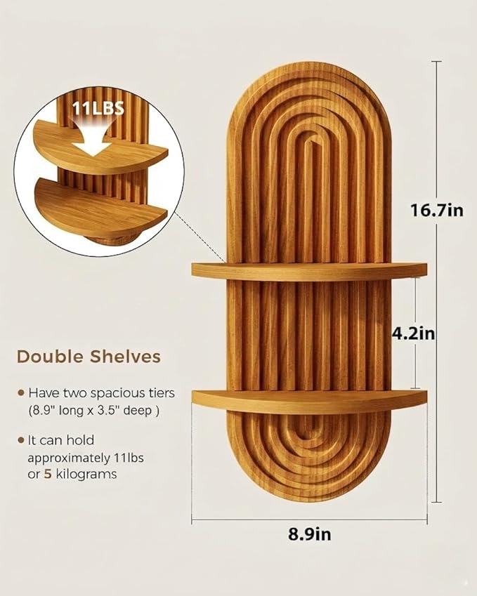 Bamworld Boho Wall Decor Brown Plant Wall Shelf, Mid Century Modern Decor Hanging Plant Shelf, 2-Tier Wooden Floating Shelves for Home, Bathroom Bedroom Living Room, Office Planter Decoration 2 pcs