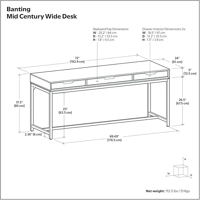 SIMPLIHOME Banting Desk - 72 Inch Wide Solid Wood and Metal Writing Desk in Distressed Grey, Modern Industrial Home Office Computer Table for Study with 2 Drawers and Flip-Down Keyboard Tray