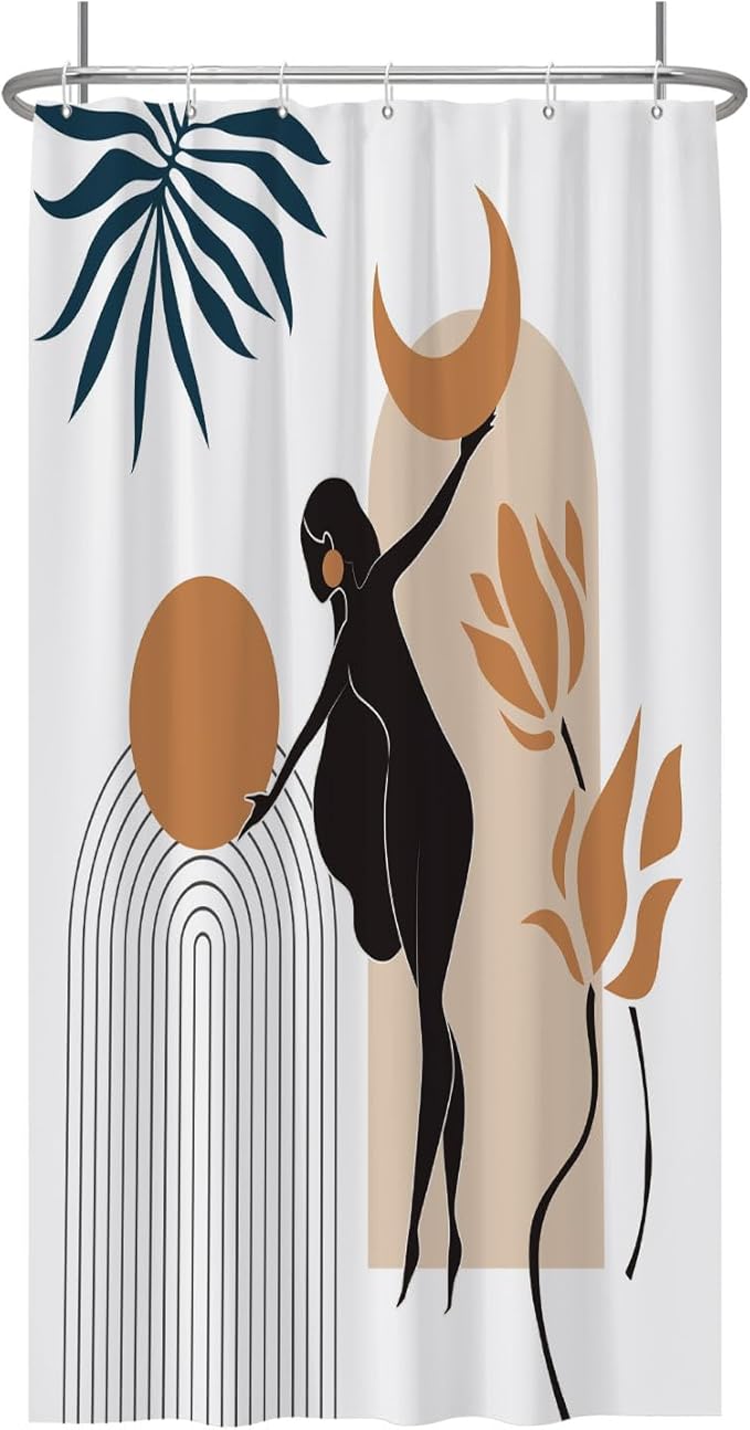 Baocicco Boho Mid Century Shower Curtain Sun and Moon in The Woman's Hands Minimalist Geometric Shower Curtains for Bathroom Bathtubs Waterproof Fabric Shower Curtain with Hooks 36x72 Inches