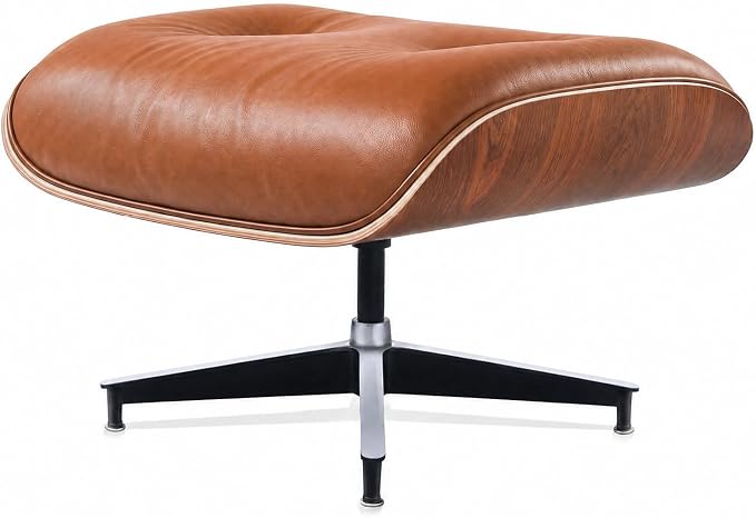 Top Grain Leather, Mid Century Chaise Lounge Chair and Ottoman, Modern Chair Classic Design, Heavy Duty Base Support for Living Room Study Lounge Office, Palisander-Brown