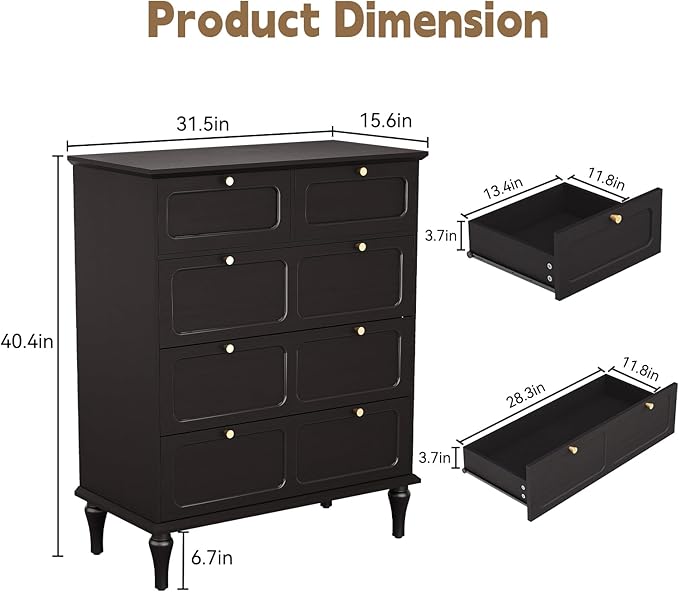 ARTPOWER 5 Drawers Dresser for Bedroom, 40" Tall Wood Mid Century Modern Chest of Drawers, Closet Clothes Storage Organizer for Living Room, Hallway, Entryway, Black