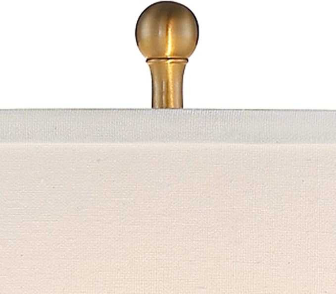 Vienna Full Spectrum Rolland 3-Way Table Lamp with Table Top Dimmer 30" Tall Antique Brass Crystal Column Off White Tapered Drum Shades for Living Room Bedroom House Bedside Nightstand Home Office