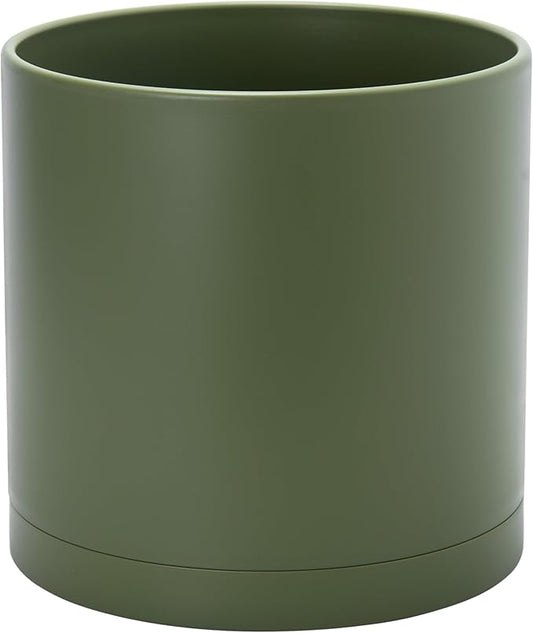 D'vine Dev 12 Inch Plastic Planter Pots for Plant Pot with Drainage Hole and Seamless Saucers, Olive, 74-X-I-3
