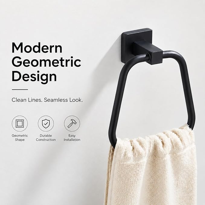 Matte Black Towel Ring for Bathroom, Kitchen Bath Towel Holder Hangers Wall Mount Heavy Duty Stainless Steel