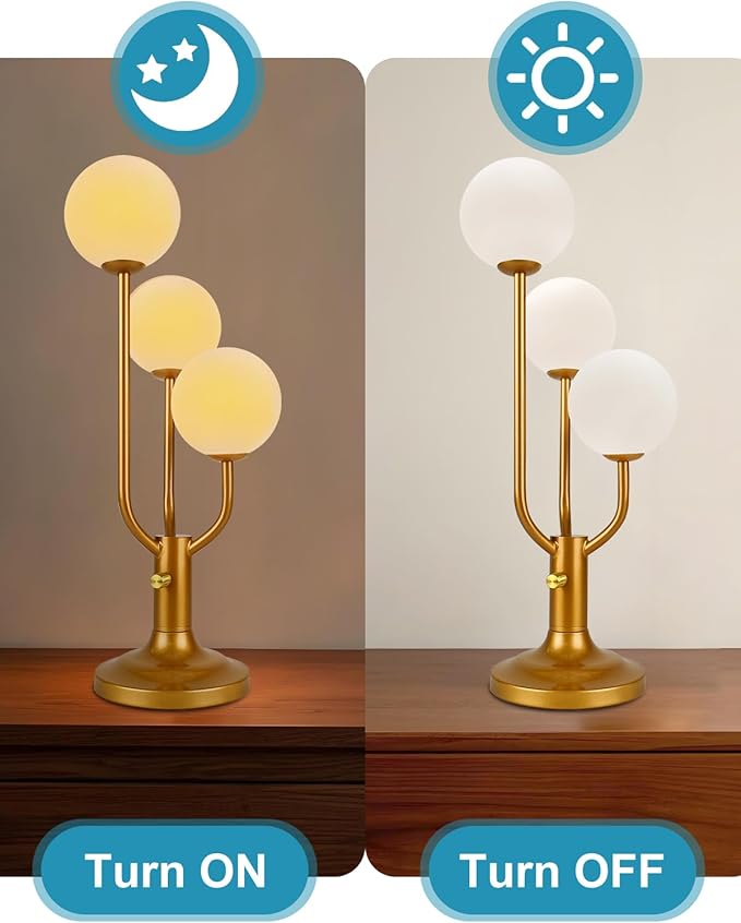 Lightdot Modern Gold Globe Table Lamp Dimmable Mid Century 3-Light Desk Lamp 3000K Warmwhite Nightstand Lamp for Bedroom Bedside End Table(G9 Bulb Included)