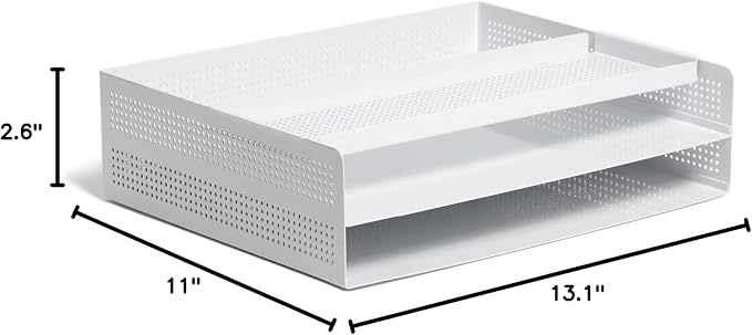 U Brands Modern Perforated Paper Tray, Office Supplies, Metal, White, 1 Count