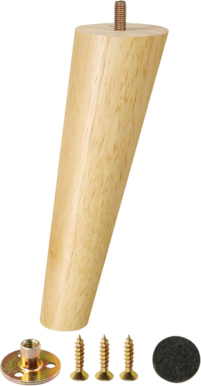FoDau770 Rubber Wood Furniture Legs 9 Inches, 5/16" UNC Slant Tapered Wood Feet Mid Century Sofa Legs, Wooden Furniture Feet Replacement Parts for Cabinet Couch Dresser Chair Ottoman Table