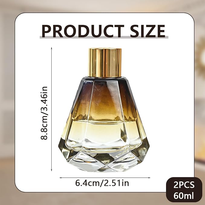2PCS 60ml/2oz Empty Refillable Glass Diffuser Bottle Diffuser Jars Aromatherapy Storage Container Fragrance Accessories Use for DIY Replacement Diffuser Sticks Decor ( Amber Gradation)