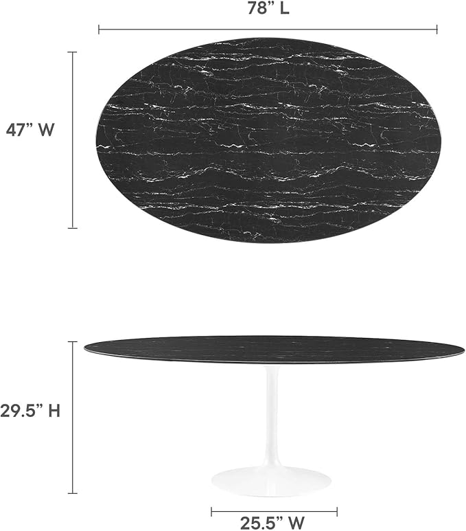 Modway Lippa Oval 78" Artificial Marble Mid-Century Modern Dining Table in White Black