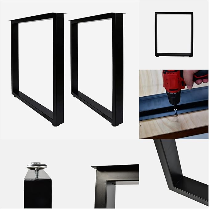 LCSDLHLSY Metal Table Legs 28x24 Inch, Modern Industrial Steel Square Frame for DIY Dining Table, Kitchen Table Base, Desk, Workstation, Desk Legs,Supports 1000lbs, Set of 2 (Black)