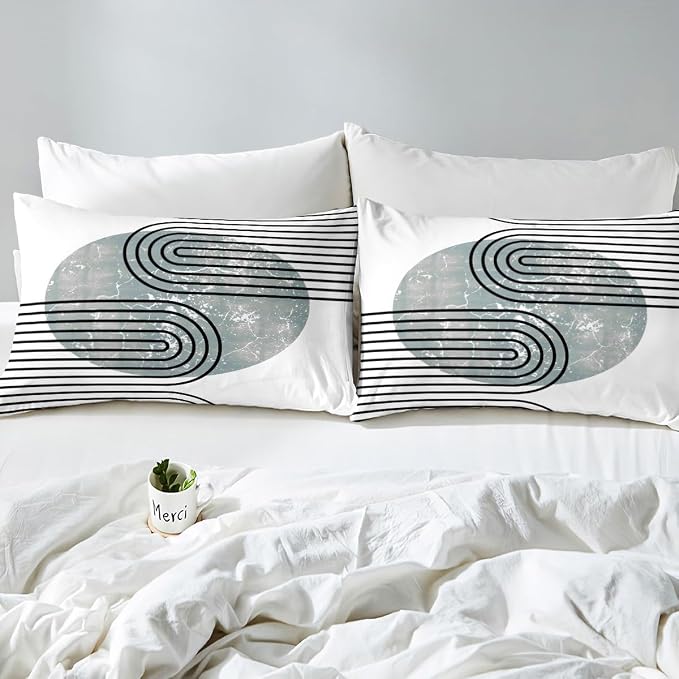 Erosebridal Mid Century Bed Set Modern Minimalism Duvet Cover, Navy Blue Grunge Bedding Set Full Black Stripe Comforter Cover, Aesthetic Abstract Bed Cover 3pcs with 2 Pillow Case (Zipper Closure)