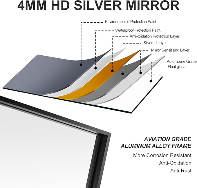 30x30 Inch Black Bathroom Mirror, Copper-Free Mirror, Aluminum Alloy Frame Vanity Mirror, Rectangle Wall Mounted Mirror, Modern Mirror for Bedroom/Living Room/Porch Horizontal or Vertical