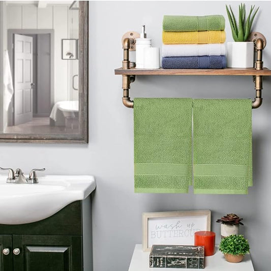 RUIBOLU Hand Towels for Bathroom - Cotton Ultra Soft Highly Absorbent Hand Towel 2 Set, Size 14" x 30" Home Bathroom Hand Towels for Bath, Hand, Face, Gym Towel (Green)