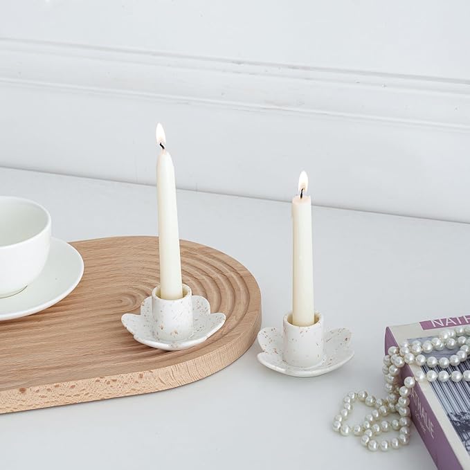 Ceramic Taper Candle Holders for Table Centerpiece, Decorative Candlestick Holders for Home Wedding Party, Housewarming Gifts,Pack of 2 (Flower Shape)