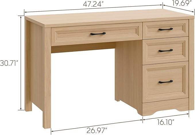 Vabches Farmhouse Executive Desk with Storage and Ample File Drawer, Rustic Large Home Writing Desk for Bedroom, Natural