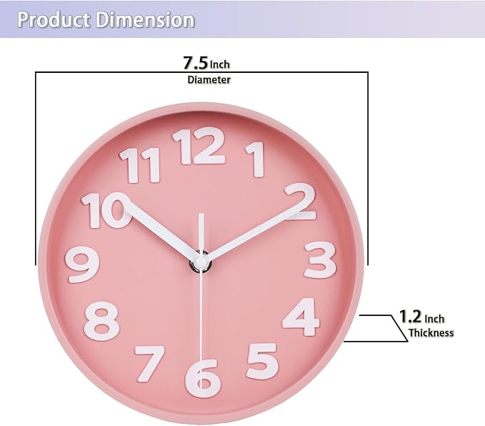 JENLYSTIME 8 Inch Vibrant Pink Modern Wall Clock – Silent Non-Ticking, Bold 3D Numbers, Precise Quartz Movement | Decorative Desk & Wall Clock with Stand for Home, Kitchen, Bedroom, or Office