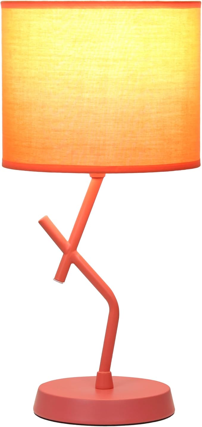 Simple Designs LT1172-ORG 17.13" Metal and Modern Abstract Table Lamp with Drum Fabric Shade, Bedroom, Office, Living Room, Dorm, Side Table, Orange