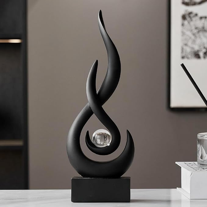 Octdays Black Abstract Statue Sculpture Decorations, 11.61" H Modern Sculptures Home Décor Accents, Resin Art Flame Figurines for Living Room Table Centerpiece Office Desk TV Stand Decor