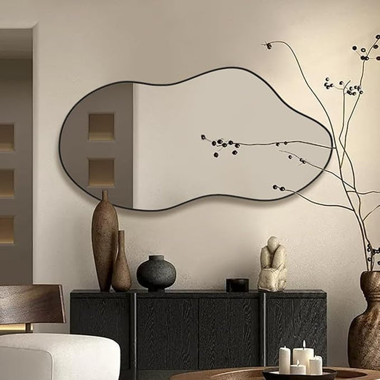 Irregular Wall Mirror 24×46 Inch Wall Mirrors Decorative Black Modern Asymmetrical Abstract Mirror for Bathroom Bedroom Living Room Entryway Hallway