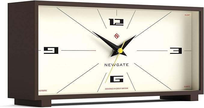 NEWGATE® Thunderbird Desk Clock | Retro Contemporary Rectangular Design | Mocha Brown | Modern mid-Century Style for Desk, Mantel, Table top or Shelf