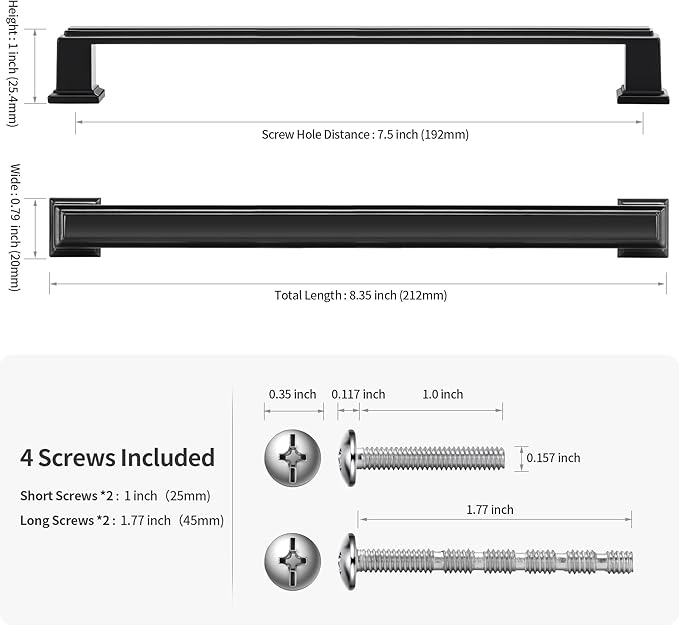 Lardmon 10 Pack 7.5 Inch(192mm) Hole Center Matte Black Modern Cabinet Pulls Kitchen Cabinet Handles Kitchen Cabinet Hardware Timeless Drawer Pulls for Dresser Cupboard Wardrobe, M-Black(7.5x10)