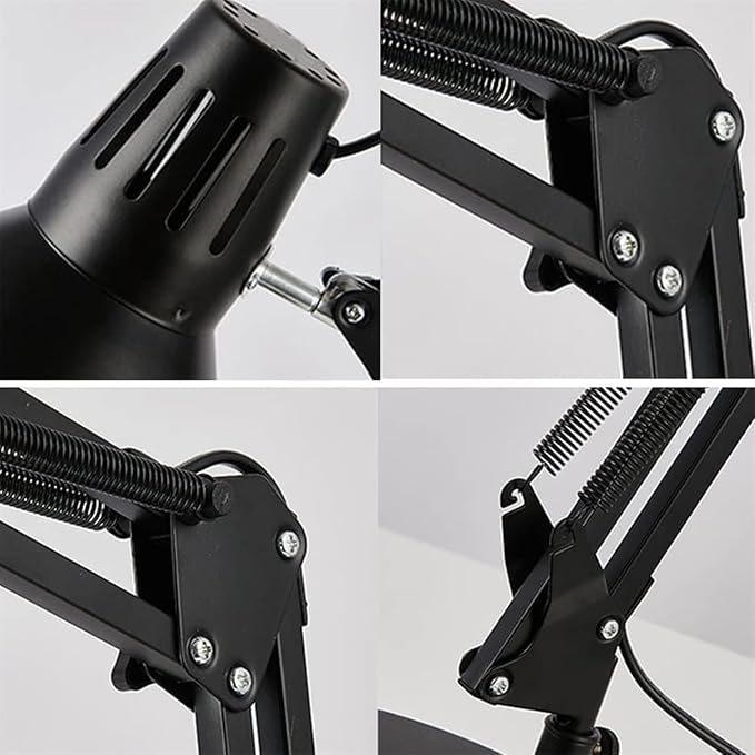LED Desk Lamp Metal Swing Arm with Clamp Dimmable Retro Switch Bedside Lamps Modern Simple Foldable Rotatable Work(White)