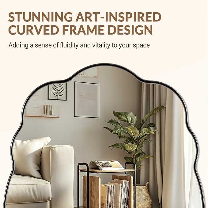 ANDY STAR Chrome Wavy Oval Bathroom Mirror - 30x40 Inch Polished Scalloped Bathroom Mirror, Unique Irregular Design with Heavy Duty SUS Metal Frame