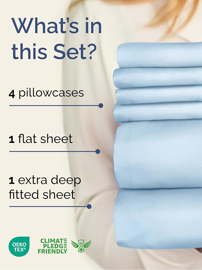 Extra Deep Queen Sheet Set - 6 Piece Breathable and Cooling Sheets - Hotel Luxury Bedding for Women, Men, Kids & Teens - Easy Secure Fit - Soft, Wrinkle Free & Comfy - Extra Deep Pockets - Light Blue