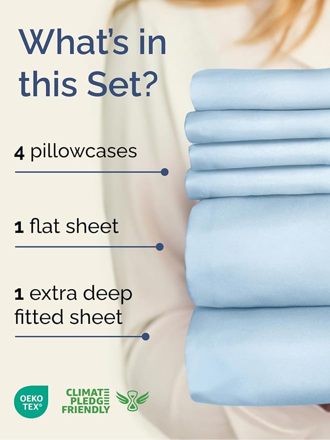Extra Deep Full Sheet Set - 6 Piece Breathable and Cooling Sheets - Hotel Luxury Bedding for Women, Men, Kids & Teens - Easy & Secure Fit - Soft, Wrinkle Free & Comfy - Extra Deep Pockets - Light Blue