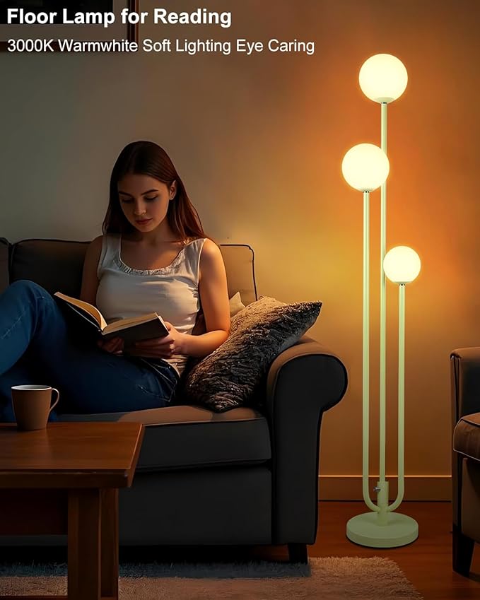 Lightdot 63IN Floor Lamp with 3 Green U-Pole, Modern Floor Lamp with 3000K Soft Warm White Bulbs Included, Candle Holder Style Modern Tall Lamp for Living Room/Wedding/Party/Sofa Beside/Corner Decor