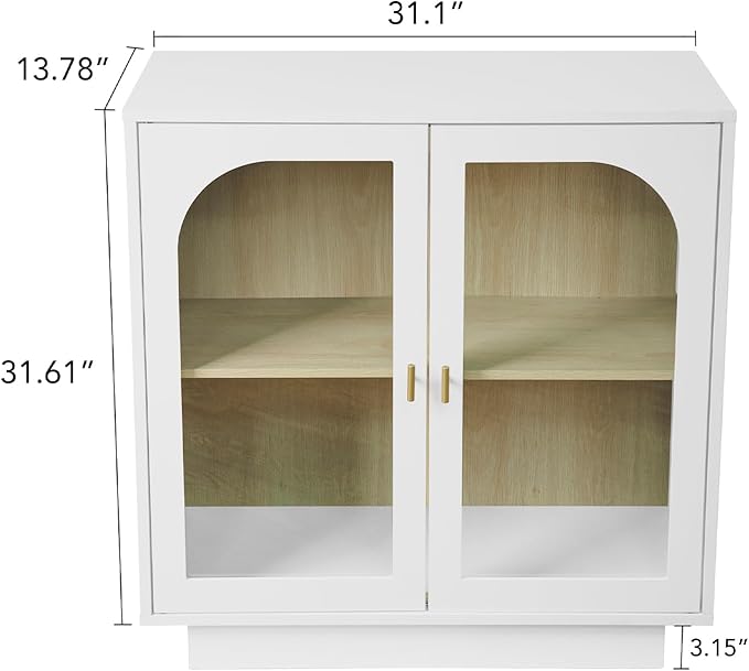 Sideboard Buffet Cabinet with Storage - Accent Storage Cabinet Modern Furniture, 2 Door Glass Cabinet with Adjustable Shelf, Wood Credenza for Living Room, Entryway, Dining Room, Kitchen(White)