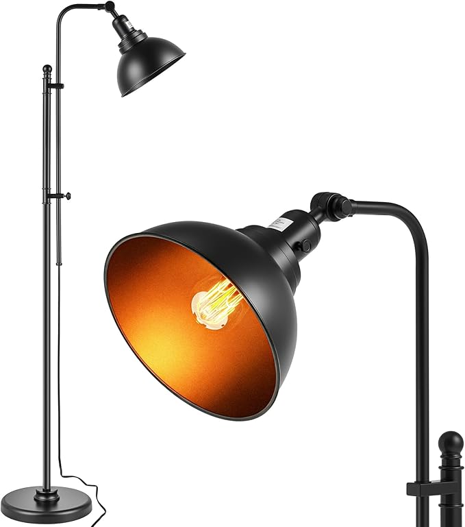 VONLUCE Floor Lamp for Living Room, 65" Black Floor Lamp Adjustable Height & Head Vintage Metal Standing Reading Pole Lamp for Bedroom, Office, Farmhouse