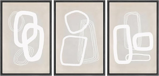 SIGNWIN Framed Canvas Print Wall Art Set Mid-Century Geometric Polygon Variety Abstract Shapes Cozy Neutral Decorative Contemporary Minimal for Living Room, Bedroom, Office - 24"x36"x3 Black