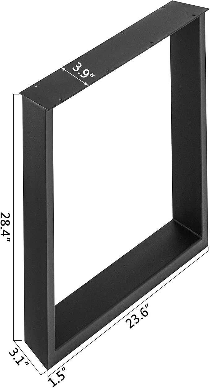 VEVOR Set of 2 Steel Table Legs, 28 Height 24 Wide Dining Table Legs,Heavy Duty 3.1" Width Box Section Square Table Legs,28x24x3.1 Inch Black Color Industrial Country Style Metal Dining Legs