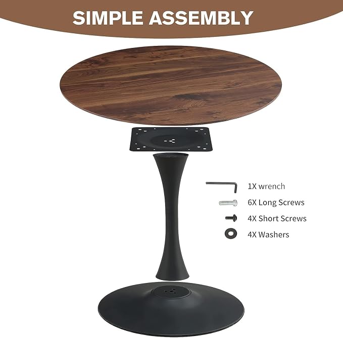 42 Inch Walnut Round Dining Table for 4-6 Person,Mid-Century Walnut Tulip Kitchen Table, Pedestal Metal Base Table for Kitchen Dining Room