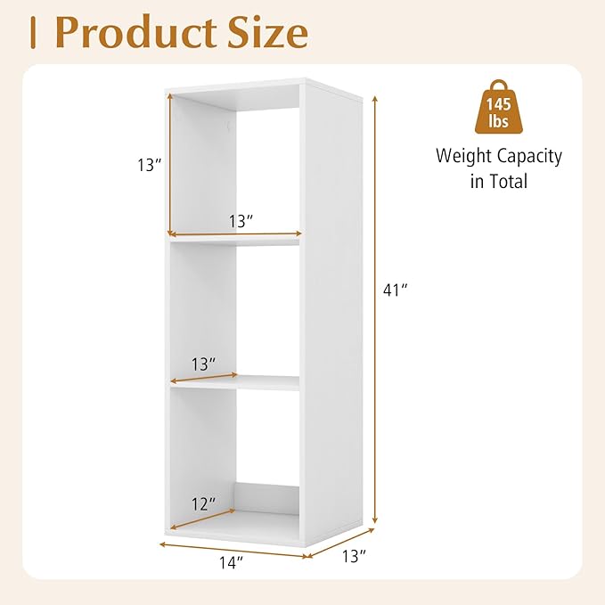 Tangkula 3-Cube Bookcase, 4-Tier Bookshelf with Open Compartments, Freestanding Cube Storage Organizer with Anti-Toppling Kits, Modern Display Shelf for Living Room, Study (1, White, 3-Cube)