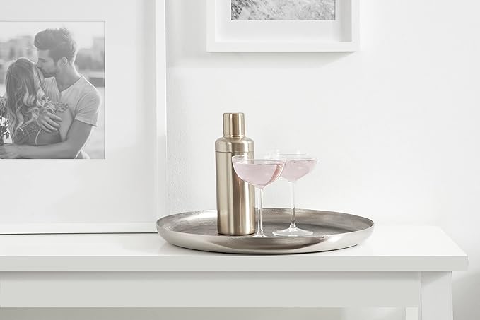 Kate and Laurel Stovring Round Modern Decorative Tray; 17 Inch Diameter; Silver; Contemporary Decor Tray for Serving; Storage; and Display