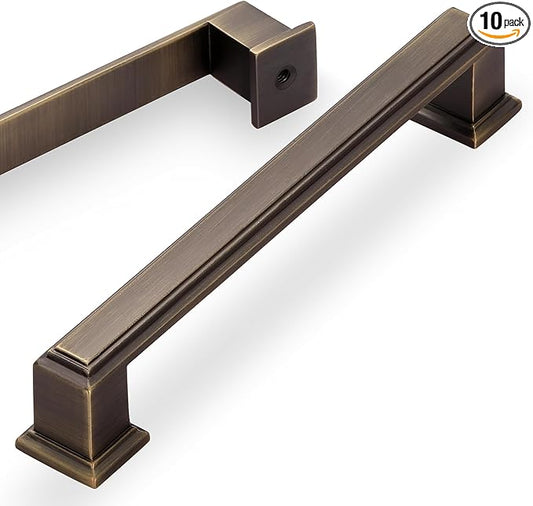 10 Pack 5 Inch(128mm) Hole Center Brushed Antique Bronze Modern Cabinet Pulls Kitchen Cabinet Handles Kitchen Cabinet Hardware Timeless Drawer Pulls for Dresser Cupboard Wardrobe, B-Bronze(5x10)