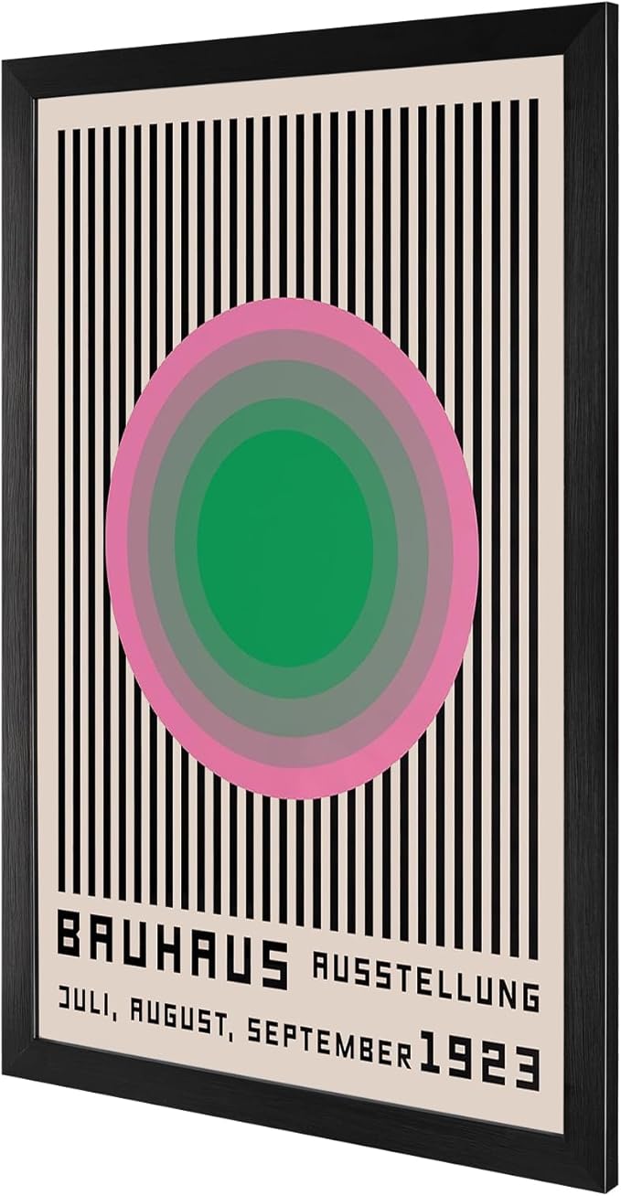 LZMXWX Bauhaus 1923 Ausstellung Poster Multicolor Concentric Circle With Black Stripes Canvas Wall Art Juli-August-September Prints For Home Bedroom Dorm Wall Decor 16x24in Black Framed Flat