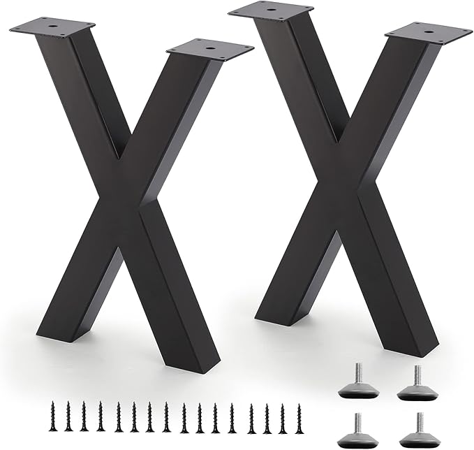 Bench Legs 16 Inch X-Shape Metal Bench Legs Sturdy Metal Coffee Table Legs, Set of 2, Black