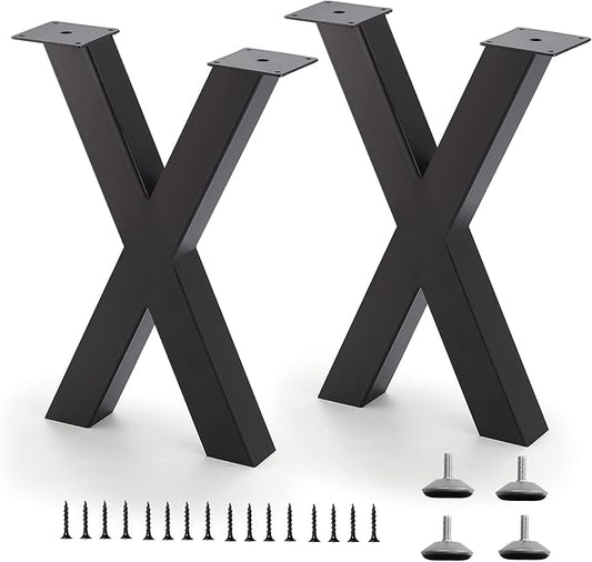 Bench Legs 16 Inch X-Shape Metal Bench Legs Sturdy Metal Coffee Table Legs, Set of 2, Black