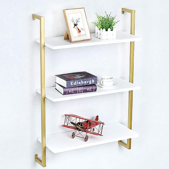 Industrial Metal Wall Shelf,Floating Shelves Wall Mounted,24in Real Wood Book Shelves,3 Tier Hanging Wall Shelves for Bedrooms Office