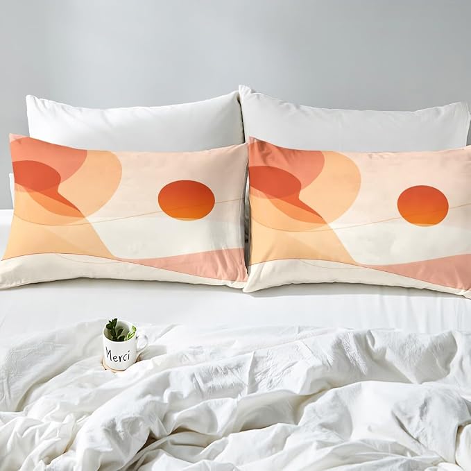 Erosebridal Mid Century Art Comforter Cover Full for Kids Boys Girls,Orange Circles Geometric Duvet Cover,Minimalist Style Bedding Set,Modern Fashion Bed Set with 2 Pillowcases Bedroom Decor