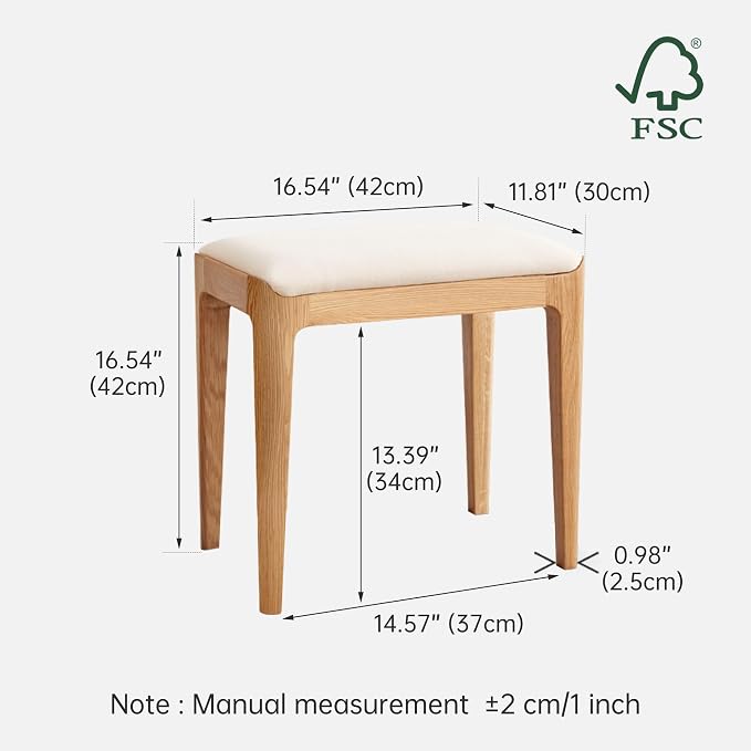 Vanity Stool, Ash Wood Vanity Chair, Wooden Chair for Vanity with Upholstered Cushions for Living Room, Bedroom