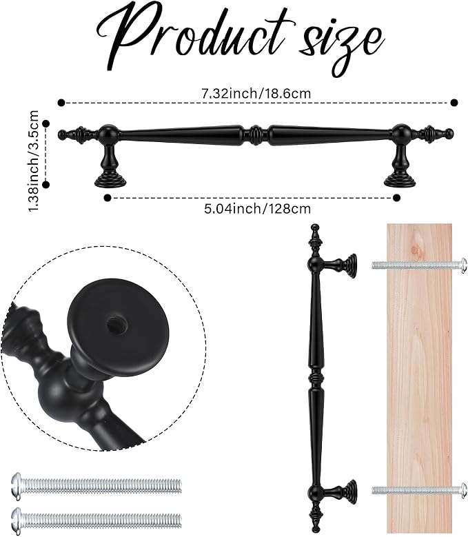Shimeyao 10 Pack Antique Matte Black Cabinet Pulls 6.3"(160 mm) Hole Center Vintage Cabinet Pulls Handles Drawer Handles Closet for Kitchen Bathroom Drawer Dresser Pull Hardware Hole Center